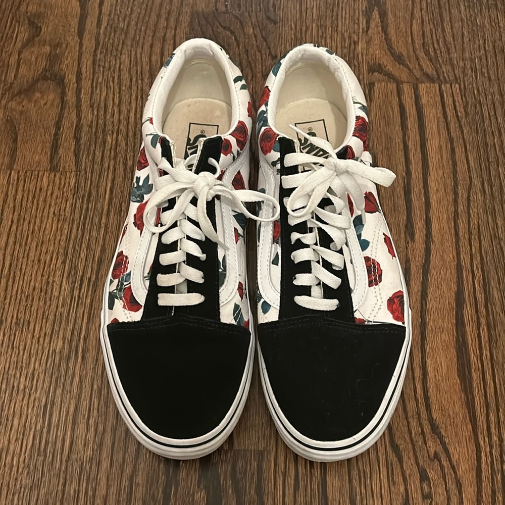 Vans black white and red skate sneakers